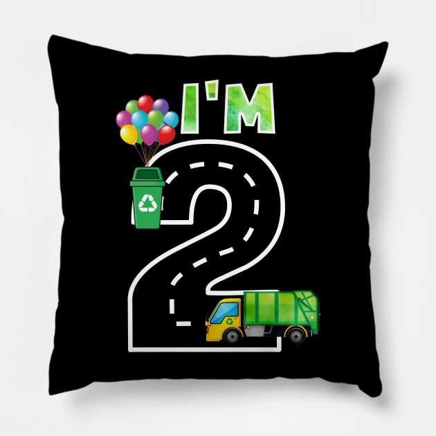 I'm Two 2 Years Old Birthday Boy Garbage Truck Toddler Pillow by ReneeShitd