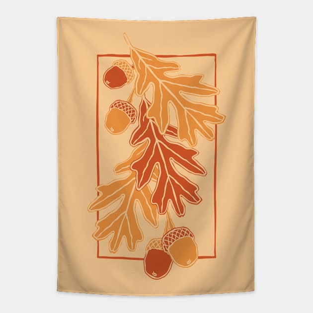 Autumn oak leaves and acorns pattern (Warm autumn colors) Tapestry by lents