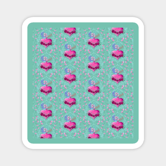 blooming heart on mint pattern Magnet by Lamalou Design