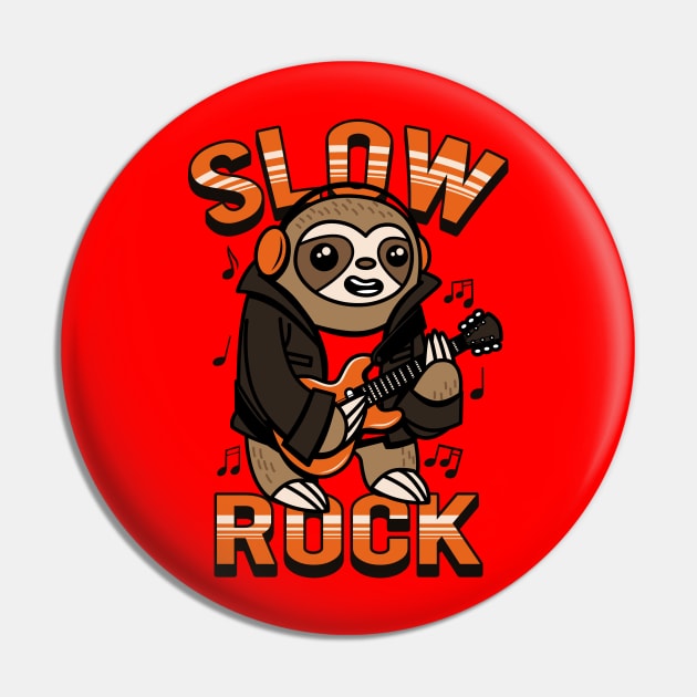 Funny Cute Kawaii Sloth Rocker Playing Guitar Slow Rock Cartoon Pin by BoggsNicolas