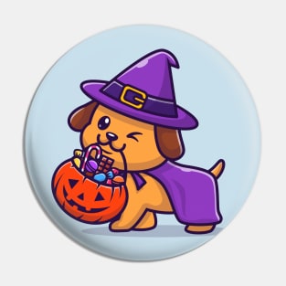 Cute Wizard Dog Bring Pumpkin Halloween Cartoon Pin