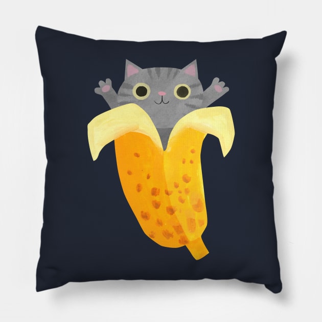 Bananacat Pillow by Planet Cat Studio