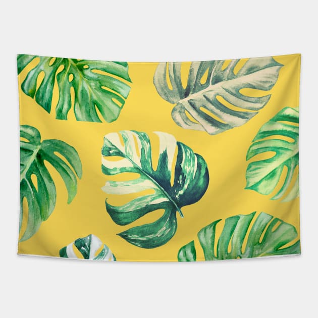 Green leaf design with yellow background Tapestry by YouChoice Creations