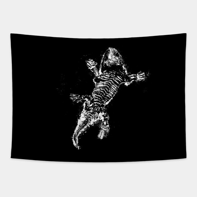 Bearded Dragon Lizard Skeleton Vintage Black white Graphics Tapestry by joannejgg