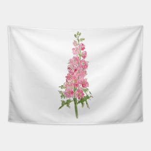 pink larkspur flowers watercolor and ink Tapestry