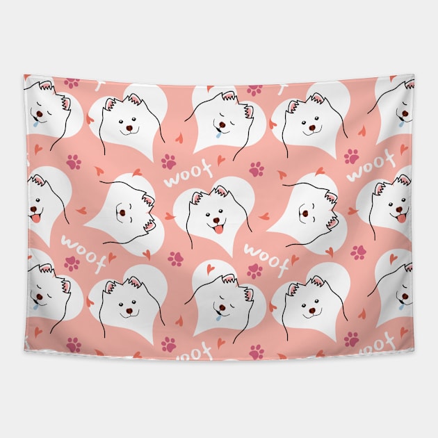 Samoyed Dog Emoji - Pink Tapestry by LulululuPainting