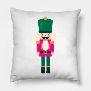 Pink and Green Christmas Nutcracker Toy Soldier Graphic Art Pillow