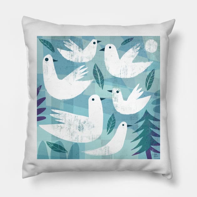 Six White Doves Pillow by Gareth Lucas