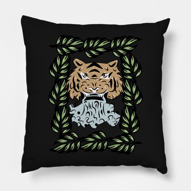 Jungle Tiger Water Fountain Bamboo Pillow by Redmanrooster