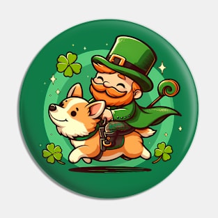 Cute Leprechaun Riding a Corgi - Saint Patrick's Day Theme Pin