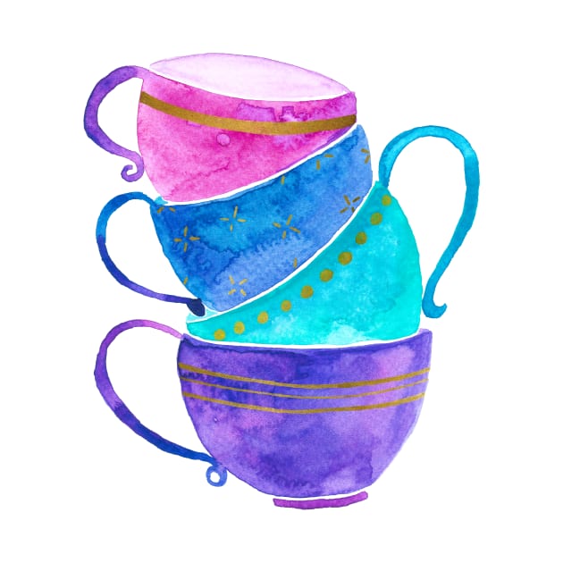 Pink, purple and turquoise tea cups by Home Cyn Home 