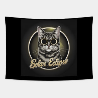 Cat Wearing Solar Eclipse Glasses Tapestry