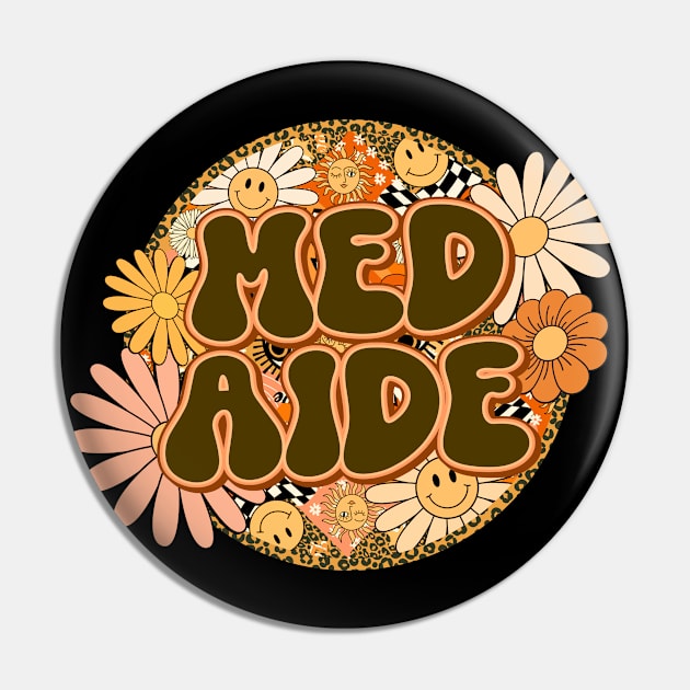 Med Aide Retro Groovy Floral Leopard Pin by BuddyandPrecious