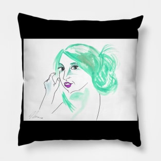 Girl With A Messy Bun - Green Palette Pillow