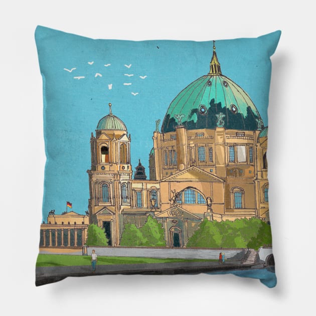 Berliner Dom Germany Illustration Pillow by Wall-Art-Sketch