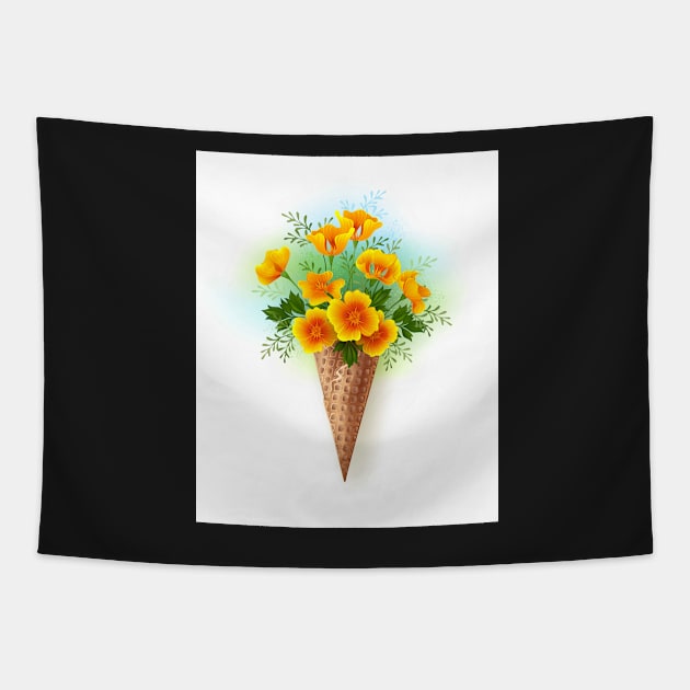 Waffle Cone with California Poppy Tapestry by Blackmoon9