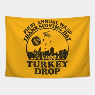 VINTAGE -  WKRP TURKEY DROP BLACK Tapestry