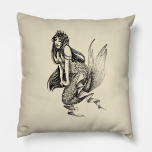 Elegent Mermaid (B&W- full transparent) Pillow