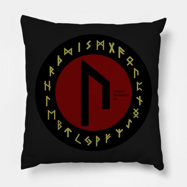 Red Uruz Futhark Rune Symbol Pillow by DepicSpirit