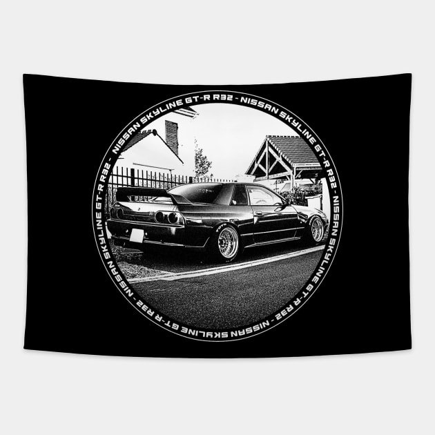 NISSAN SKYLINE GT-R R32 Black 'N White 4 (Black Version) Tapestry by Cero