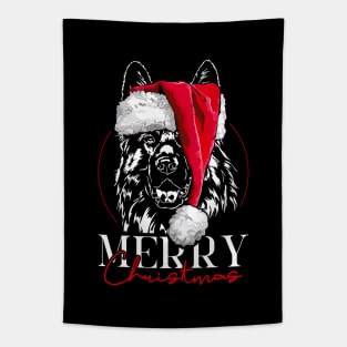 Santa German Shepherd Merry Christmas dog gift present Tapestry