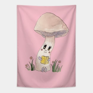 Cute Watercolour Mushroom Reading a Book 5 Tapestry