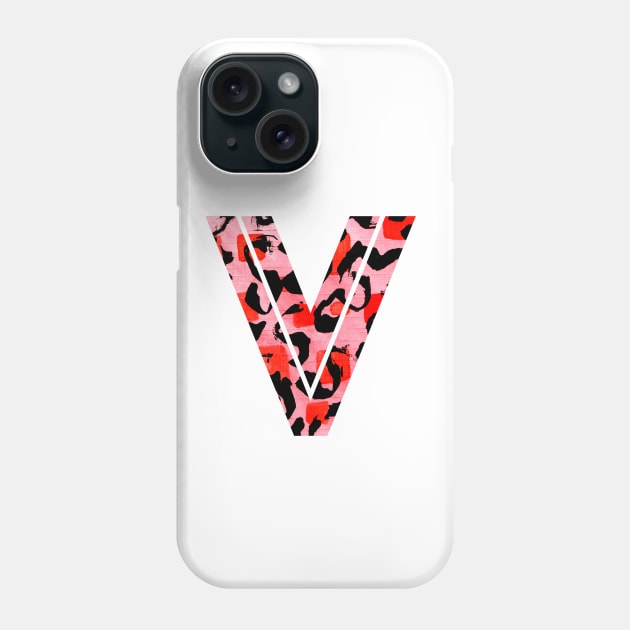 Letter V Watercolour Leopard Print Alphabet Red Phone Case by Squeeb Creative