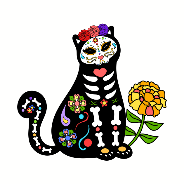 Day of the Dead Skeleton Flower Cat by Bitycat