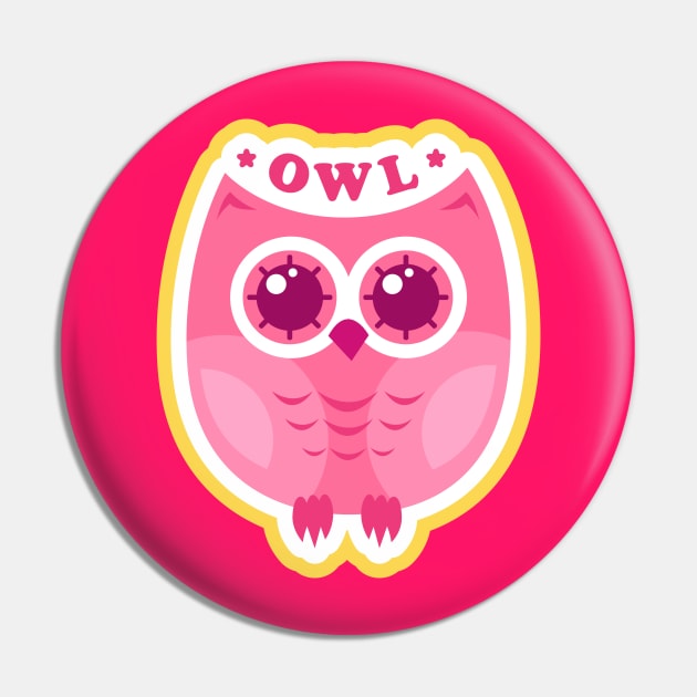 Owl Cute Cartoon Drawing Pin by BrightLightArts