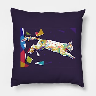 Cat Jumping Colorful Background Pillow