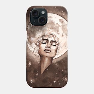 Moon - Watercolor painting of a black girl with a moon afro Phone Case