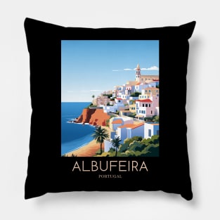 A Pop Art Travel Print of Albufeira - Portugal Pillow