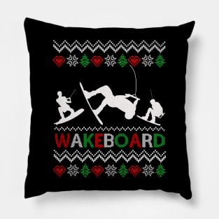 Vintage Retro Wakeboarding Ugly Christmas Funny Wakeboard Pillow