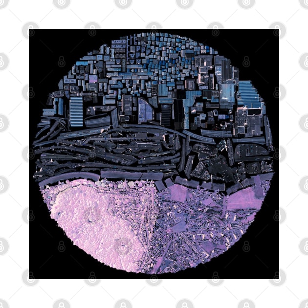 the dark city in genius loci ecopop pattern ecosystem art by jorge_lebeau