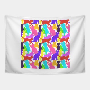 Bright Leaping Jumping Sitting And Walking Cat Pattern Tapestry