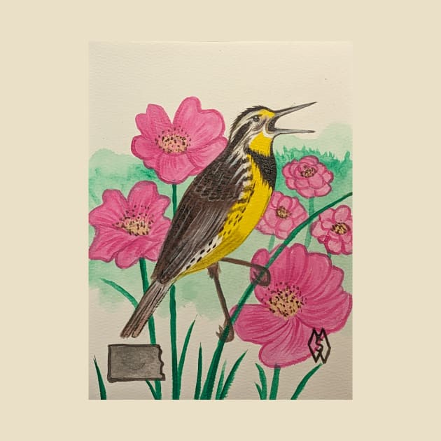 North Dakota state bird and flower, the meadowlark and wild prairie rose by Matt Starr Fine Art