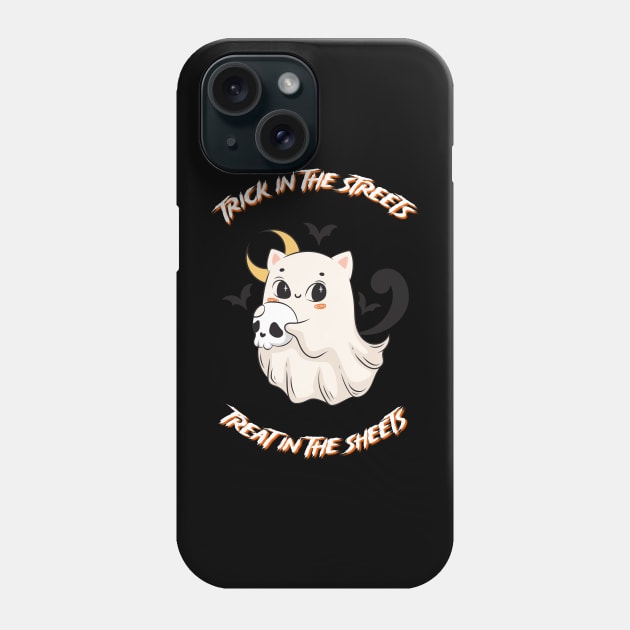 Cat Ghost Print: Cute Halloween Kitty in a Sheet | Spooky Halloween Decor for Cat Lovers Phone Case by New Otaku 64