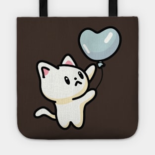 Cute Cat Holding Heart Shaped Blue Balloon Tote