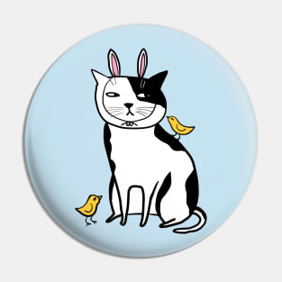 Easter Cat With Chicks Pin