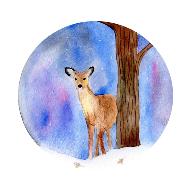 Deer in the Winter Forest Painting by Sandraartist