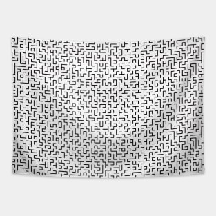 Black and white geometric line drawing of a maze pattern Tapestry