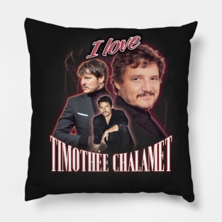 I Love Timothee Chalamet Pedro Pascal Cursed Fan Collage Pillow