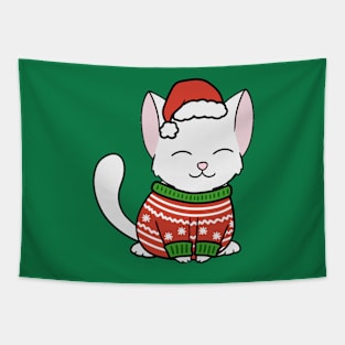 Christmas Sweater White Cat Tapestry