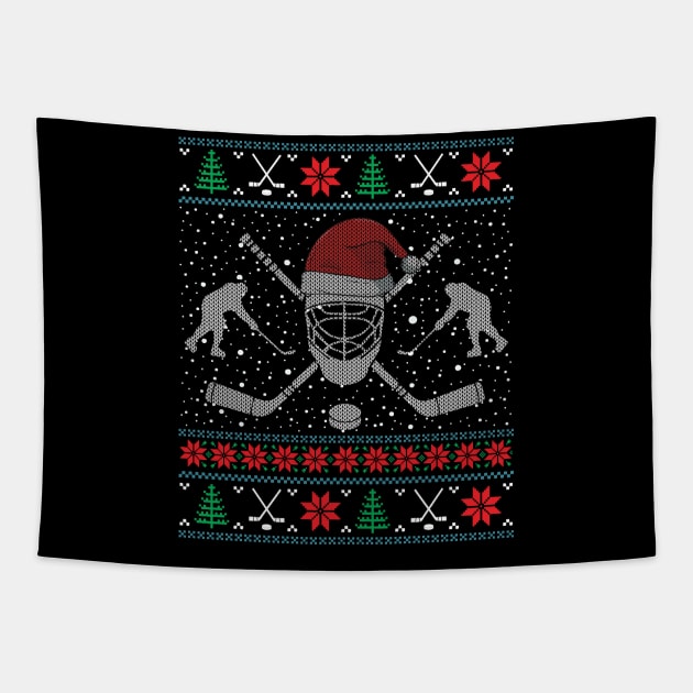 Funny Christmas Ice Hockey Ugly Christmas Xmas Tapestry by mrsmitful01