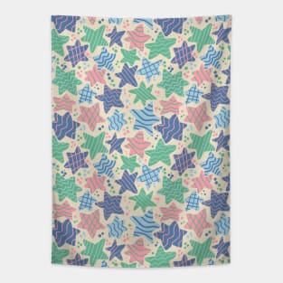 Festive confetti stars in blue, green and pink Tapestry