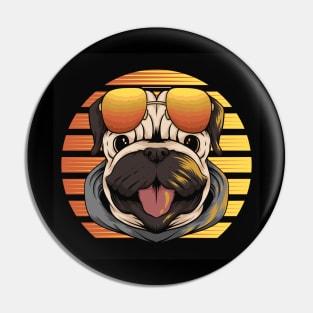 Funny Retro Pug Dog Wearing Sunglasses Pin