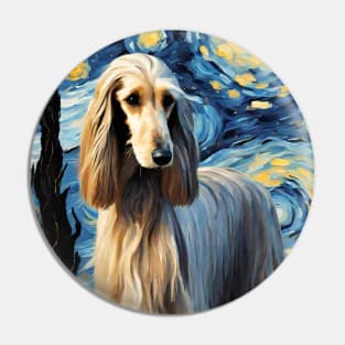 Afghan Hound Dog Breed Painting in a Van Gogh Starry Night Art Style Pin