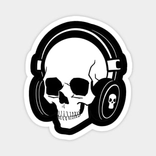 Skull With Headphones, Black and White | Listening Music Magnet