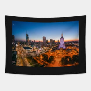 Warsaw city center at dusk Tapestry