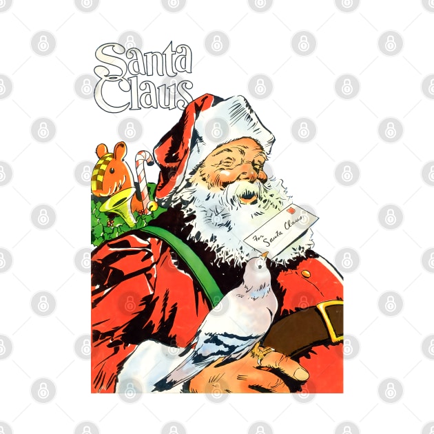 Pigeon delivers a letter to Santa Claus to prepare Merry Christmas gifts Retro Vintage Comic Book by REVISTANGO